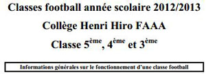Classes football année scolaire 2012/2013   Collège Henri Hiro FAAA  Classe 5ème, 4ème et 3ème 