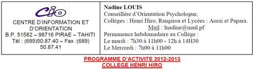 Programme d'activité au collège Henri Hiro