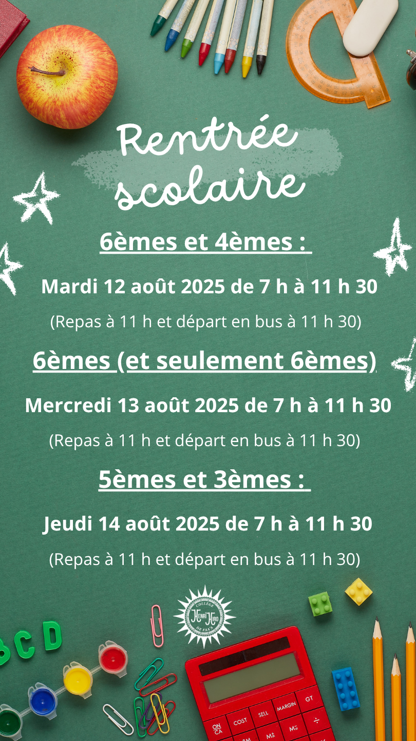 Calendrier rentrée 2025